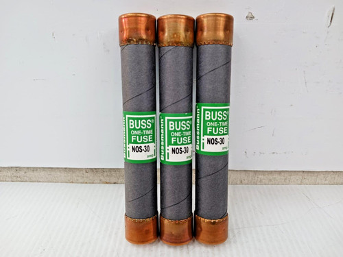 Lot of 3) New Bussmann 30 Amp One-Time Class K5 Fuse 600V 50kA NOS-30 Lot of 3) New Bussmann 30 Amp One-Time Class K5 Fuse 600V 50kA NOS-30