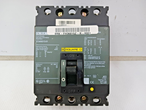 Square D 15 Amp Circuit Breaker 3 Pole 600 VAC / 250 VDC 18kA X13450313-01