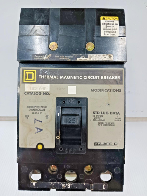 Square D 125 Amp I-Line Thermal-Magnetic Circuit Breaker 3 Pole 240 VAC Q232125 Square D 125 Amp I-Line Thermal-Magnetic Circuit Breaker 3 Pole 240 VAC Q232125
