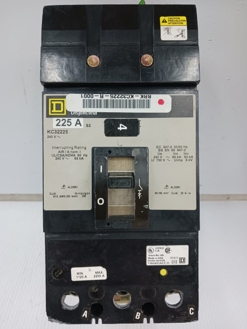 Square D 225 Amp I-Line Circuit Breaker 3 Pole 240 VAC 65kA KC32225 (Flaw) Square D 225 Amp I-Line Circuit Breaker 3 Pole 240 VAC 65kA KC32225 (Flaw)