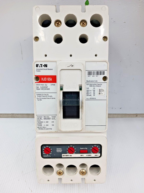 New Takeout Eaton 250 Amp Circuit Breaker 3P 600 VAC HJD3250F W/ 200 Amp Trip New Takeout Eaton 250 Amp Circuit Breaker 3P 600 VAC HJD3250F W/ 200 Amp Trip