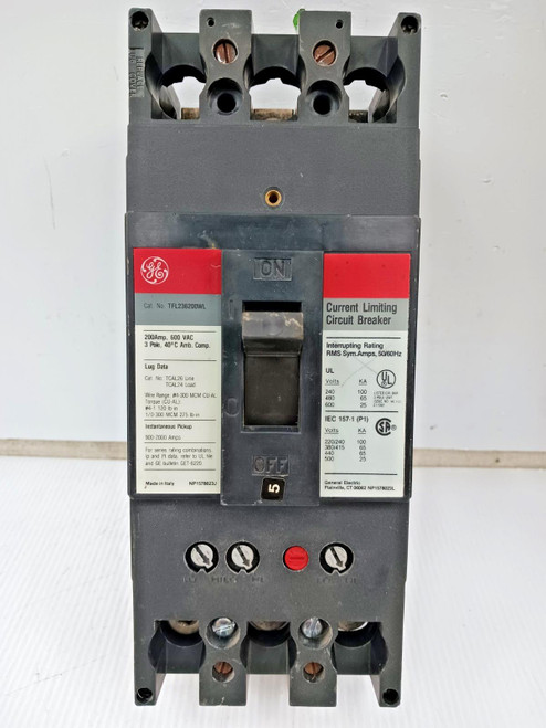 GE 200 Amp Current Limiting Circuit Breaker 3 Pole 600 VAC 65kA TFL236200WL GE 200 Amp Current Limiting Circuit Breaker 3 Pole 600 VAC 65kA TFL236200WL