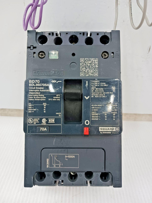 Square D 70 Amp Circuit Breaker 3 Pole 600Y/347 VAC 18kA BDL36070SA