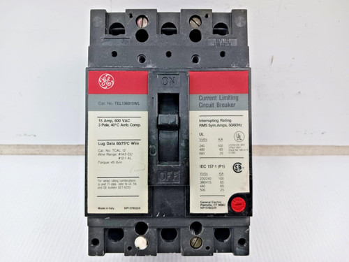 GE 15 Amp Current Limiting Circuit Breaker 3 Pole 600 VAC 65kA TEL136015WL