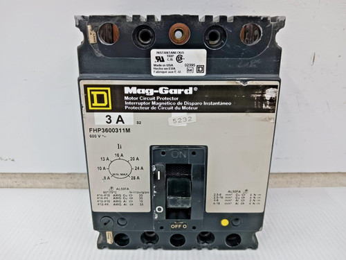 Square D Mag-Gard 3 Amp Motor Circuit Protector 3 Pole 600 VAC FHP3600311M