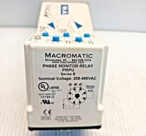 New Macromatic PMPU 3-Phase Monitor Relay 208-480 Vac 8 Pin