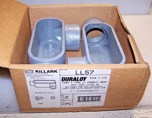 2) New Hubbell Killark Type LL Conduit Body 1-1/2" Gray Iron LL57 Box Of 2 2) New Hubbell Killark Type LL Conduit Body 1-1/2" Gray Iron LL57 Box Of 2