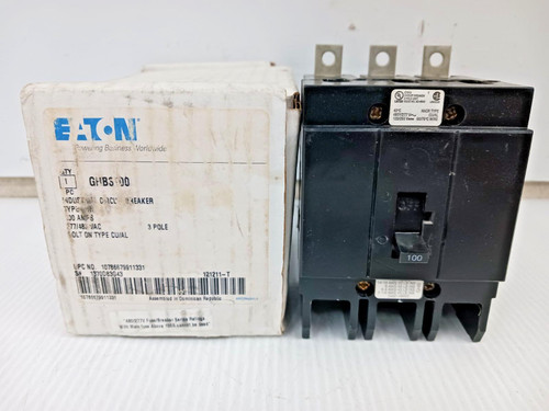 New Eaton 100 Amp Bolt-On Circuit Breaker 3 Pole 480Y/277 VAC 65kA GHB3100 New Eaton 100 Amp Bolt-On Circuit Breaker 3 Pole 480Y/277 VAC 65kA GHB3100