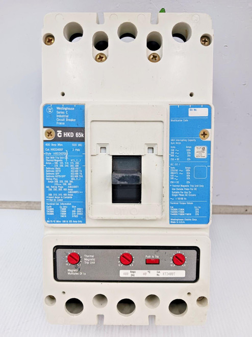 Westinghouse 400 Amp Circuit Breaker 3 Pole 600 VAC 65kA HKD3400F W/ 400A Trip