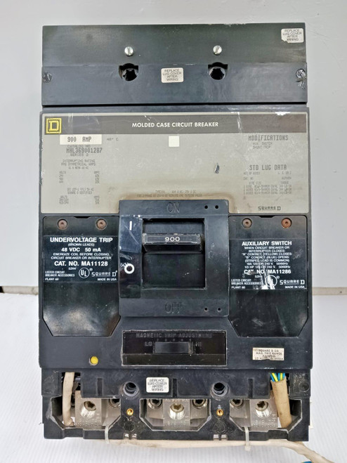 Square D 900 Amp Molded Case Circuit Breaker 3P 600V MHL369001287 W/ Aux & UV