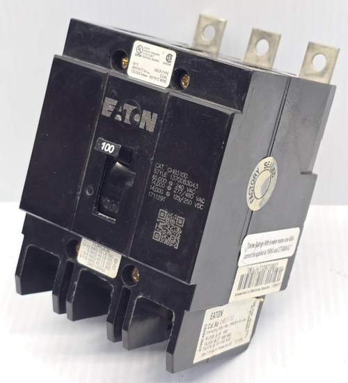 New Eaton 100 Amp Bolt-On Circuit Breaker 277/480 VAC 3 Pole 65 kA GHB3100