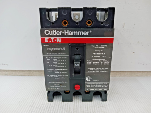 Eaton 50 Amp Circuit Breaker 3 Pole 240 VAV / 250 VDC 22kA FS320050A *Flaw*