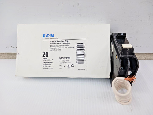 New Eaton 20 Amp Bolt-On Ground Fault Circuit Breaker 1 Pole 120 VAC QBGFT1020 New Eaton 20 Amp Bolt-On Ground Fault Circuit Breaker 1 Pole 120 VAC QBGFT1020