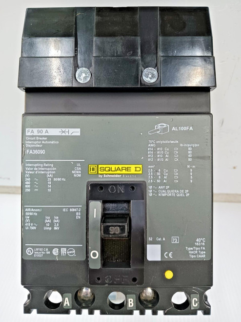 Square D 90 Amp I-Line Circuit Breaker 3 Pole 600 VAC / 250 VDC 18kA FA36090 Square D 90 Amp I-Line Circuit Breaker 3 Pole 600 VAC / 250 VDC 18kA FA36090