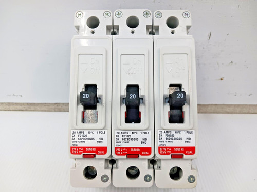Lot of 3) New Eaton 20 Amp Bolt-On Circuit Breaker 1 Pole 277 VAC 35kA FD1020 Lot of 3) New Eaton 20 Amp Bolt-On Circuit Breaker 1 Pole 277 VAC 35kA FD1020
