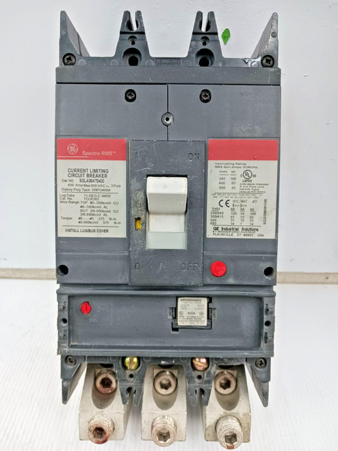 GE Spectra 400 Amp Circuit Breaker 3 Pole 600 VAC SGLA36AT0400 W/ 400 Amp Plug GE Spectra 400 Amp Circuit Breaker 3 Pole 600 VAC SGLA36AT0400 W/ 400 Amp Plug