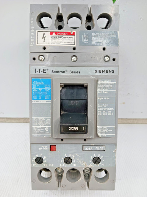 Siemens ITE Sentron 225 Amp Circuit Breaker 3 Pole 600 VAC 35kA FXD63B225 Siemens ITE Sentron 225 Amp Circuit Breaker 3 Pole 600 VAC 35kA FXD63B225