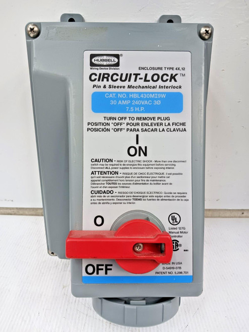 Hubbell 30 Amp Pin & Sleeve Mechanical Interlock Receptacle 3Ø/4W HBL430MI9W