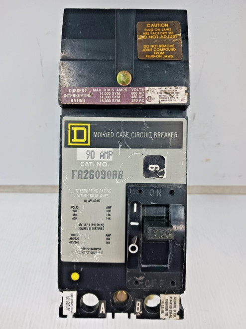 Square D 90 Amp I-Line Molded Case Circuit Breaker 2 Pole 600 VAC FA26090AB