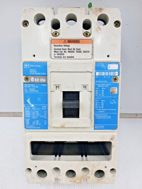 Cutler Hammer 400 Amp Circuit Breaker 3P 600 VAC KD3400F (Missing Trip & Lugs)