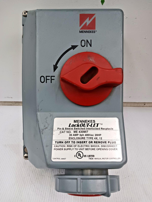 New Mennekes 30 Amp Pin & Sleeve Switched Interlocked Receptacle ME 430MI7