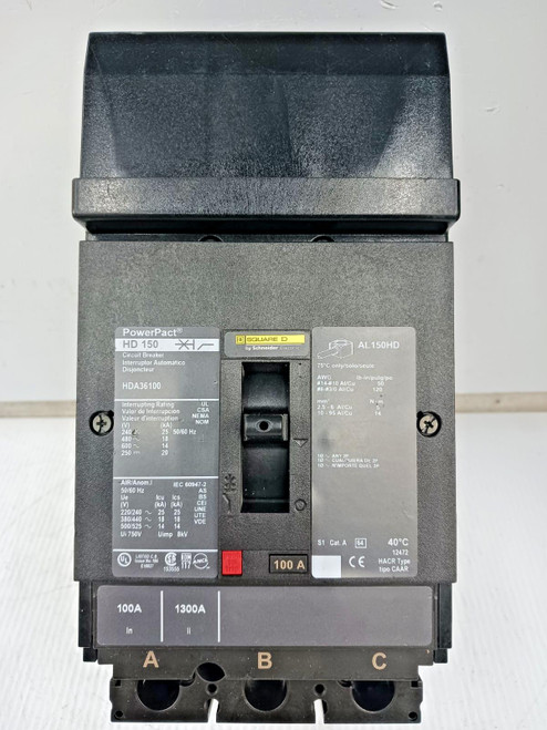 Square D PowerPact 100 Amp I-Line Circuit Breaker 3 Pole 600 VAC 18kA HDA36100