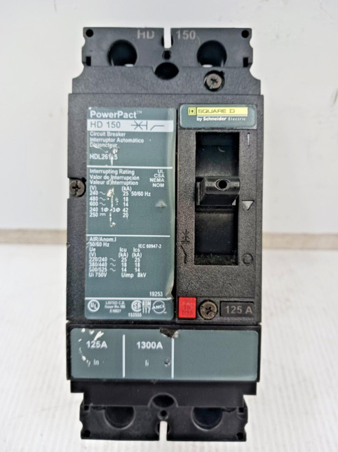 New Square D PowerPact 125 Amp Circuit Breaker 2 Pole 600 VAC / 250 VDC HDL26125