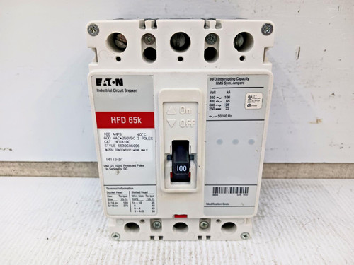 Eaton 100 Amp Industrial Circuit Breaker 3 Pole 600 VAC / 250 VDC 65kA HFD3100