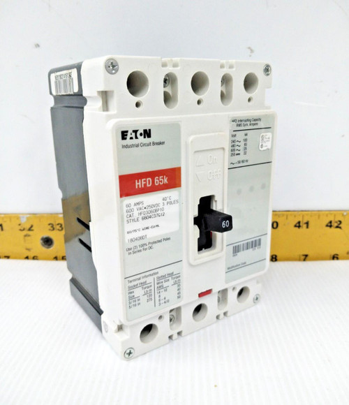 New Eaton 60 Amp Circuit Breaker 600 VAC / 250 VDC 3 Pole  HFD3060BP10
