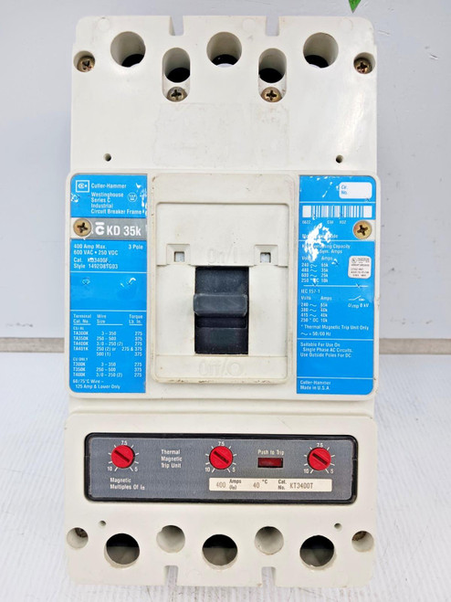 Cutler Hammer 400 Amp Circuit Breaker 3 Pole 600 VAC KD3400F W/ 400 Amp Trip