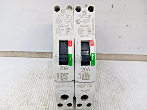 Lot Of 2) GE 20 Amp Bolt-On Circuit Breaker 1 Pole 277 VAC 65kA TEYL1020B