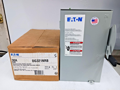 New Eaton 30 Amp Fusible Safety Switch 3 Pole 4 Wire 240 VAC 3R DG321NRB