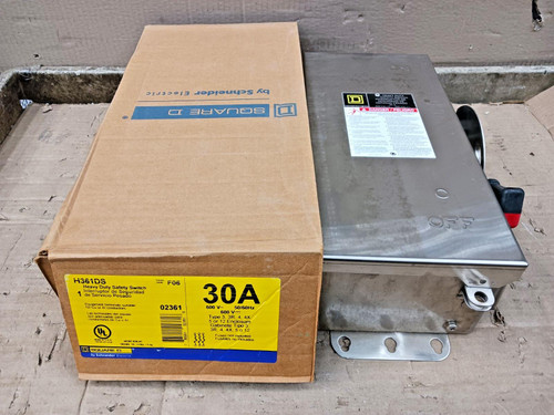 New Square D 30 Amp Fusible SS Safety Switch 3 Pole 600 VAC 3R,4/4X,5,12 H361DS