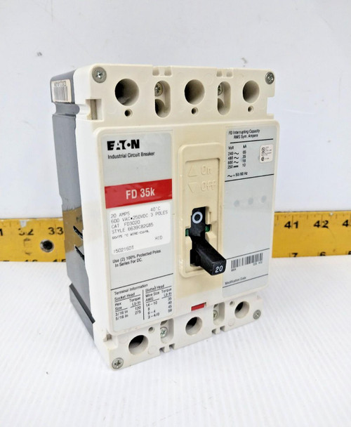Eaton 20 Amp Circuit Breaker 600 VAC / 250 VDC 3 Pole  FD3020
