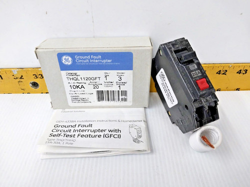 New GE 20 Amp Ground Fault Circuit Interrupter 120 VAC Single Pole  THQL1120GFT