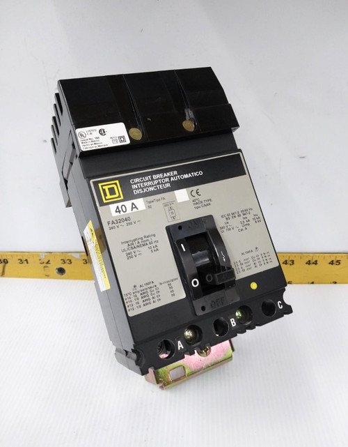 Square D 40 Amp I-Line Circuit Breaker 240 VAC / 250 VDC 3 Pole  FA32040  (#2)