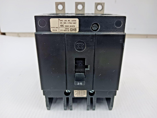 Westinghouse 25 Amp Bolt-On Circuit Breaker 3 Pole 480Y/277 VAC 65 kA GHB3025