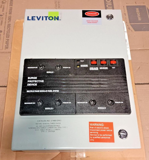 New Leviton 100 kA Surge Protective Device 480 VAC 3-Phase  57480-DM3