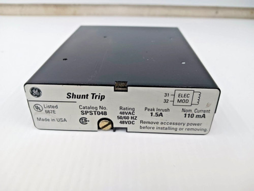 GE 48 VAC/VDC SHUNT TRIP 1.5A PEAK INRUSH 110 mA NOM. CURRENT SPST048