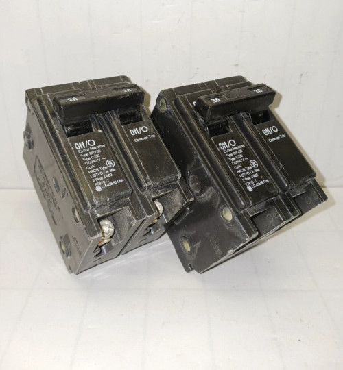 2) CUTLER HAMMER 30 AMP CIRCUIT BREAKER 120/240 VAC 2 POLE BR230 LOT OF 2