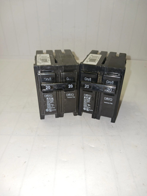 2) EATON BR220 20 AMP CIRCUIT BREAKER PLUG IN 120/240 VAC