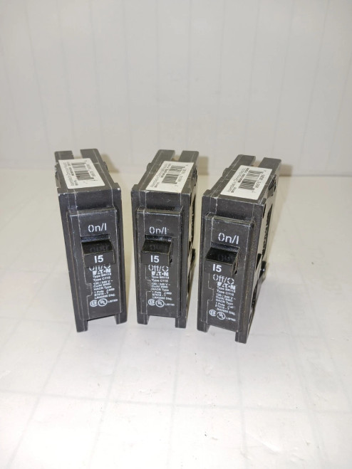 (3) EATON 15 AMP CIRCUIT BREAKER 120/240 VAC 1 POLE BR115