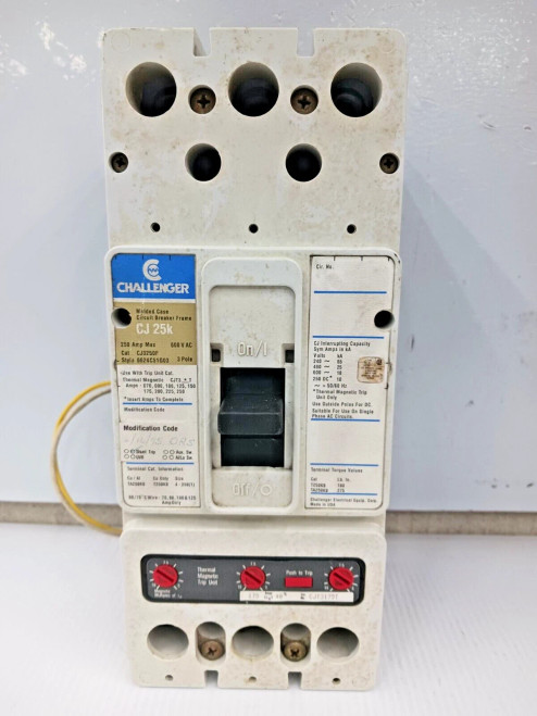 CHALLENGER 250 AMP CIRCUIT BREAKER 3P 600V CJ3250F W/ 175 A TRIP AND SHUNT TRIP
