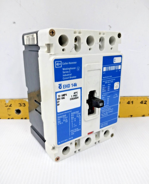 Cutler-Hammer 50 Amp Circuit Breaker 480 VAC / 250 VDC 3 Pole EHD3050Y