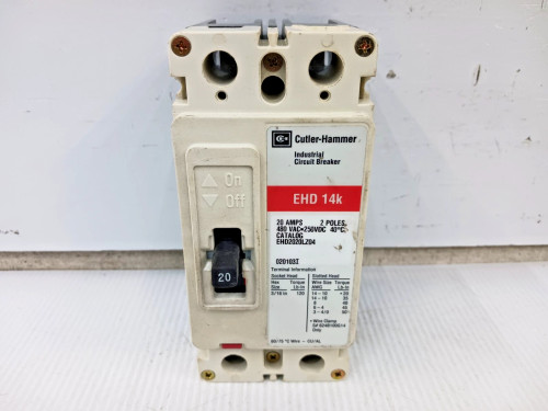 Cutler Hammer 20 Amp Circuit Breaker 2 Pole 480 VAC / 250 VDC 14kA EHD2020LZ04
