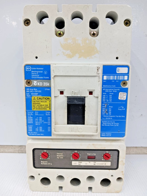 Cutler Hammer 400 Amp Circuit Breaker 3P 600 VAC KD3400F W/ 400 Amp Trip *Flaw*