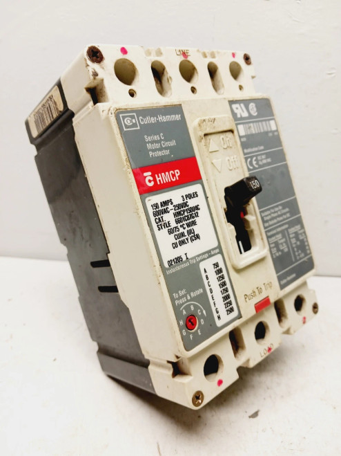 CUTLER HAMMER 150 AMP CIRCUIT BREAKER 600 VAC 3 POLE HMCP150U4C (FLAW)