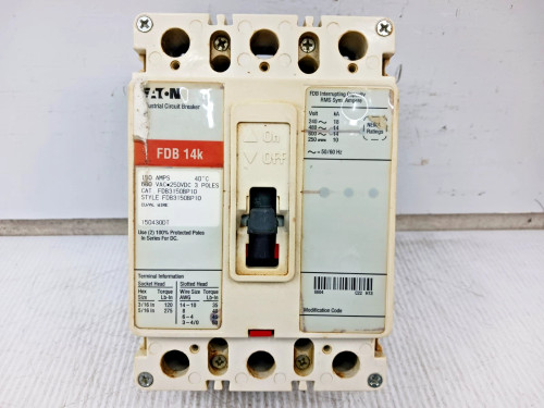 Eaton 150 Amp Circuit Breaker 3 Pole 600 VAC / 250 VDC 14kA FDB3150BP10