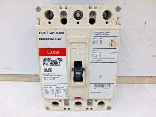 Eaton 150 Amp Circuit Breaker 3 Pole 240 VAC / 125 VDC 65kA ED3150BP10