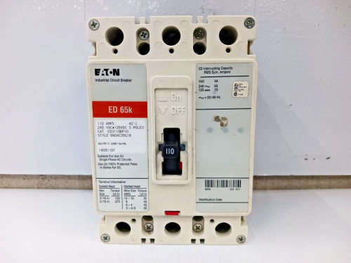 EATON 110 AMP CIRCUIT BREAKER 3 POLE 240 VAC 65kA ED3110BP10